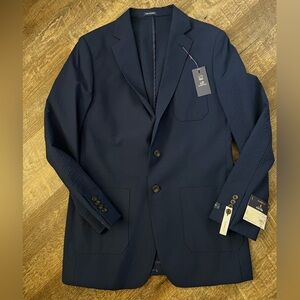 Stafford Classic Fit Seersucker Blazer Navy Blue Sport Coat- Size 40 Reg